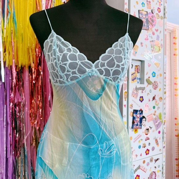 Vintage Y2K 2000s La Senza sheer blue and white maxi slip dress - Picture 3 of 5